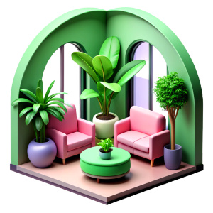 section of the interior of the living room with a lot of plants