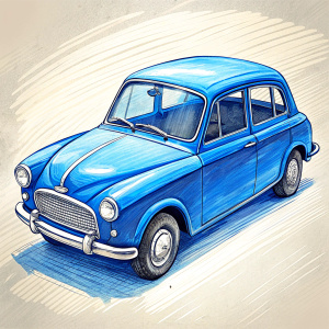 vintage blue car illustration vector line art