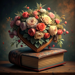 a clipart vintage book by a plant White background
