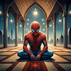 Spiderman praying in the mosque