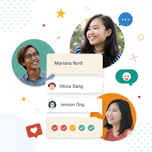 Group chat featuring Mariana Nord, Olivia Dang, and Jenson Ong. A lively conversation with multiple messages exchanged.