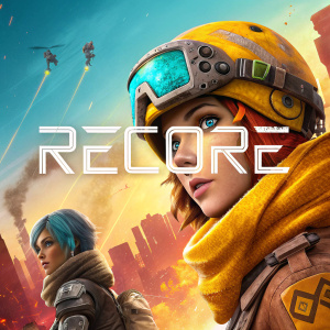 Digital art of Recore game cover. Bright colors, bold fonts. Characters and gameplay elements featured. Stylish and vibrant design