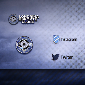 Design proposal for social media presence of Londrina Esporte Clube. Includes Instagram and Twitter profiles. Brazilian Portuguese text, textured background