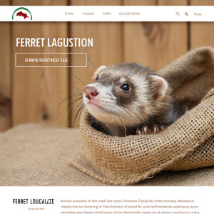 Website advocating for ferret legalization in California. Features close-up image of ferret in burlap sack. Simple, rustic background. User-friendly layout with clear navigation menu.