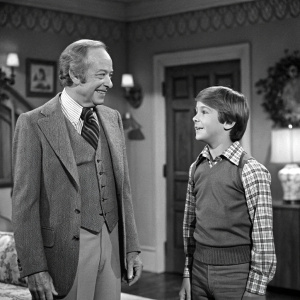 Conrad Bain and Jack Riley in a vintage black and white scene. From the show Diff'rent Strokes.