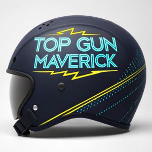 Digital illustration of Top Gun Maverick logo. Predominantly dark navy with hints of electric blue and neon yellow.