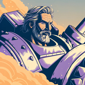 Reinhardt, the iconic Overwatch character, illustrated with fine details. He has a rugged, mature appearance with a beard and mustache. The artwork showcases the intricate textures and shading. Digital art edges visible
