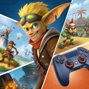 HD cover art for Jak & Daxter Collection. Vibrant, action-packed scenes featuring beloved characters from the Jak & Daxter series. Intended for a broad audience with an ESRB rating of Everyone 10+. Dynamic backgrounds showcasing diverse in-game environments.