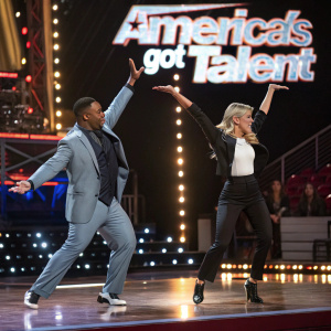 Alfonso Ribeiro and Witney Carson performing a dance routine on the set of 'America's Got Talent.'