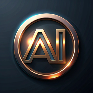 Design a typography and creative font logo with "AI" 3D style logo in a circle, dark background 