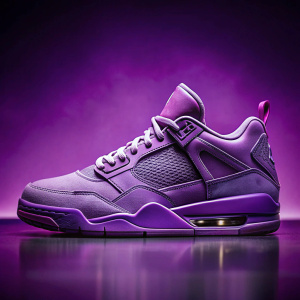 Erstell mir geile jordan 4 Bilder purpel mit Geilen Hintergrund 