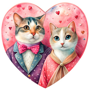 valentine,pink,liberty hold heart,white background,couple cat,no cloth