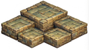 stone tiles in 2d game in isometric view in multiply poses, 100% white background