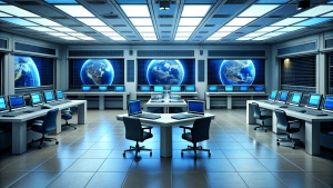 Command center interior, cybersecurity
