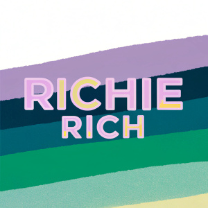 Modern logo design for Richie Rich. Bold sans-serif font, simple text on a sleek black and white gradient background.