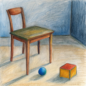 UNA MESA, UNA SILLA PELOTA,  Y UNA PELOTA LA PELOTA DEBE ESTAR ENTRE LA MESA Y LA SILLA