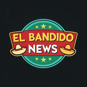 Cartoony logo for El Bandido News. Bright colors against a solid black background.