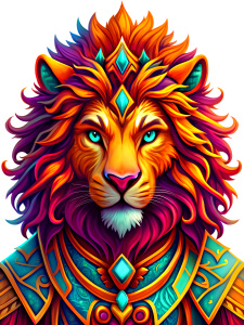 A character illustration of a dnd style adventure lion vibrant colors