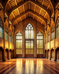 hogwarts grand lobby wood hight wall hight 4 window gothic glass- high-definition - brown and black wood wall- old wood grey -nature stone old floor background 