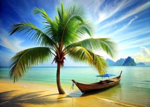 thailand beach with boat  palm tree