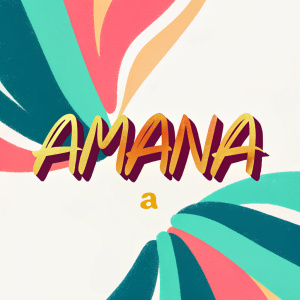 A sleek logo for 'Amana'. The brand name is artfully arranged in a circular formation using a luxurious gold script font. A smaller 'A' in gold is nestled within the circle. Digital art.