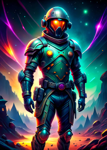 full body from head to foot, arms in front of Scifi asian soldier in a futuristic suit three futuristic a human male general digital art style illustration painting, no mask, have face, use a gun, helmet,  turn the left