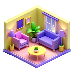 interior of a tiny living room in section