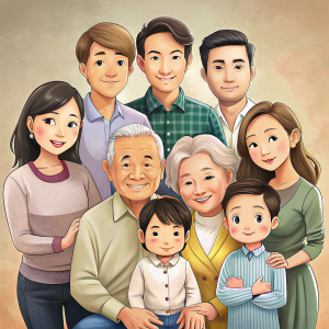 family grandmother grandfather mother father son daughter baby webtoon