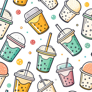 Bubble milk tea
,Fun colorful line doodle shape seamless pattern. Creative minimalist style art background for children or trendy design with basic shapes. Simple childish scribble backdrop.