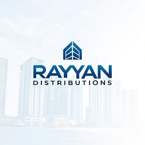 Modern logo for Rayyan Distributions. Shades of blue with the name Rayyan in sleek font.