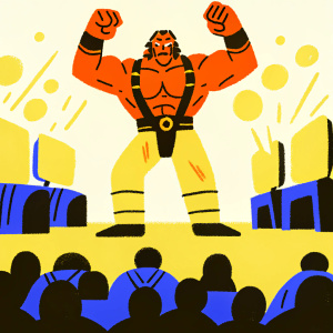 Goro, iconic Mortal Kombat character, in a fierce fighting pose, displayed at the video game exhibition.