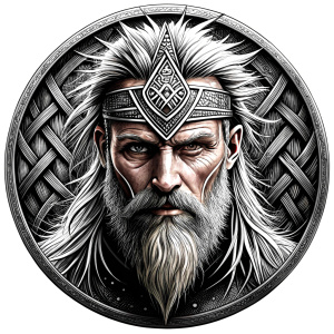 walhalla, viking warrior,  runics face, black work, white backrounds