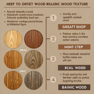 A detailed guide to creating a realistic wood texture using Photoshop. Each step is illustrated with images and numbered for clarity.