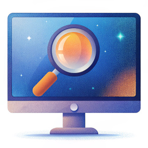 magnifying glass on the monitor screen