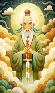  Hua Tuo, father of surgery, famous Chinese historical doctor, long white beard, high bun, exposed forehead, old man, holding scalpel, standing in the room of ancient building， by Alfons Mucha, Pixel art, Head mounted display, Mammal, Cirrocumulus lacunosus, Ice cream, Jewelry