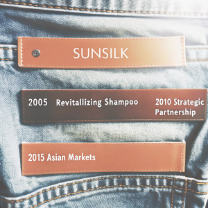 Timeline showcasing key milestones in Sunsilk's journey. 2005: Launch of revitalizing shampoo range. 2010: Strategic partnership with global beauty brand. 2015: Expansion into Asian markets. Each entry styled in a clean, uniform format.