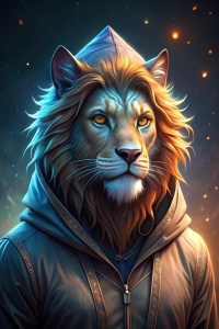 león antropomorfo con sudadera.