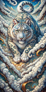 snow leopard on clouds japanese style tattoo