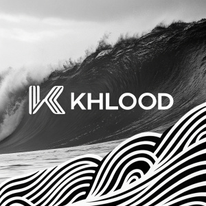 Khlood brand logo design, abstract wave pattern inspired by zebra skin texture, prominently displayed in black and white, modern graphic style.