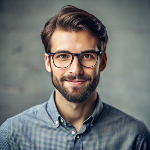 Create a realistic headshot of our new Mobile Develper team member. Capture their essence and style in a professional yet approachable manner. Highlight their creativity and passion for development