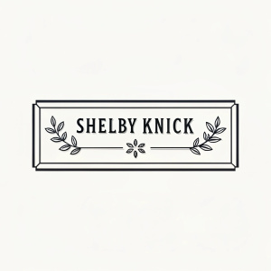 Minimalist logo design for Shelby Knick. Clean sans serif font in monochromatic colors. Brand name takes center stage, occupying most of the space.