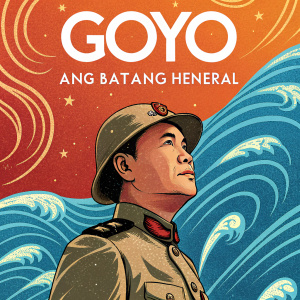 A vibrant poster redesign for the Filipino classic 'Goyo: Ang Batang Heneral'. Featuring a heroic figure in a military uniform, set against a backdrop of swirling blue and orange hues, the design captures both the spirit of the classic and a modern artistic flair.