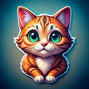 stickers, style cartoon,a cute cat,white border,high quality, colorful, Detailed illustration, awesome full color,