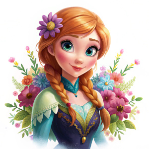 Frozen anna, flowers, cartoon, high quality, white background 