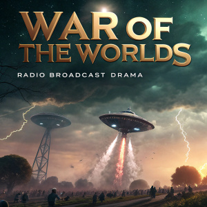 Promotional poster for 'War of the Worlds' radio broadcast drama. Featuring iconic alien invasion scene
