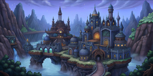 close-up fantasy underground dark elven city