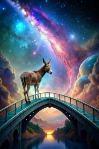 Donkey on a bridge in the universe
