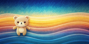 grainy gradient background soft pastel colors blurred wave. Funny bear cartoon character.
