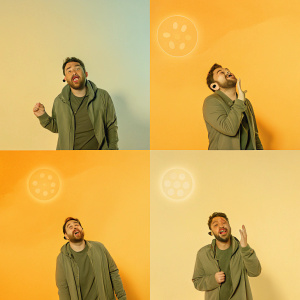Digital art series for Twitch streamer Fabio Fioroto. Each panel showcases a different vibrant color scheme, ranging from soft pastels to bold neon hues. The backdrop evolves from serene blue to dynamic orange, blending emblematic symbols and logos.