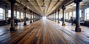 19th century New York Times printing room, plank floor.